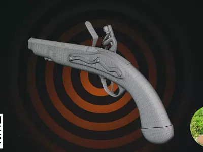 Antique Flintlock Duel Pistol 3D model