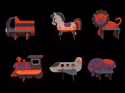 collection of childrens benches 3D model