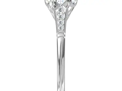 Solitaire Engagement Art Deco Ring 3D print model 37