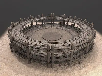 Medieval Wooden Circular Platform Arena  Low-poly 3D model