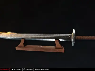 Runic Flachion Sword - Steel and Bronze - PBR game ready weapon Low-poly 3D model