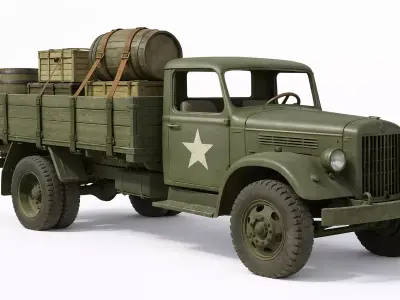 1940s Military Transporter Truck Vintage Cargo Vehicle 3D model