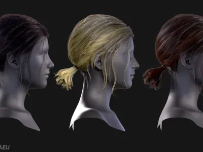 Real Time Hair Card Female Hairstyle part 03 Low-poly 3D model