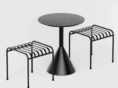 Industrial Table and Chair Coffee Black 3D Model 3D model