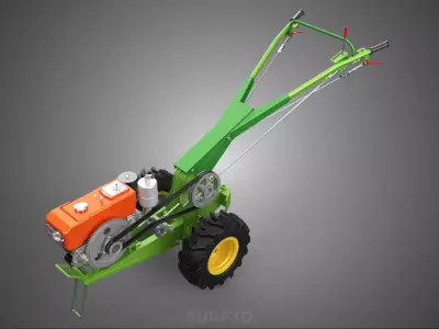 2 WHEEL DIESEL ENGINE HAND WALKING TRACTOR FIELD FARMING MACHINE 3D model