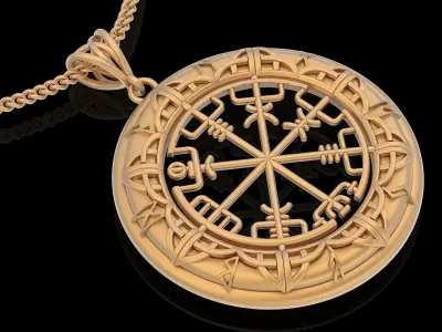 Viking compass pendant silver gold printable jewelry 3D model 3D print model