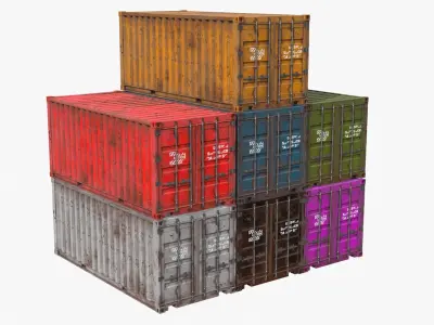 Rusty shipping containers Low-poly 3D model