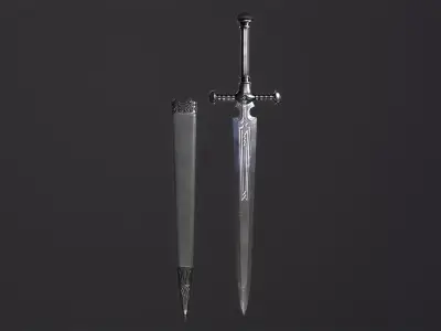 Bastard Sword PBR medieval stylized  Low-poly 3D model