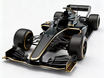 Matte Black and Gold Open-Wheel Race Car 3D Model  V03 Low-poly 3D model