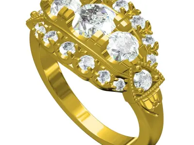 Antique Three Stone Art Deco Wedding Ring 3D print model