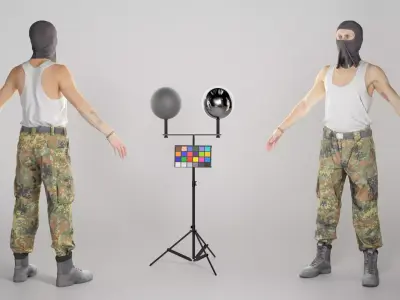 Man in balaclava ready for animation 336 Low-poly 3D model