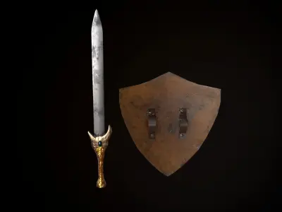 Sword n Shield Low-poly 3D model