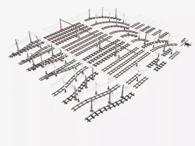 a set of electrified railway tracks and rails Low-poly 3D model