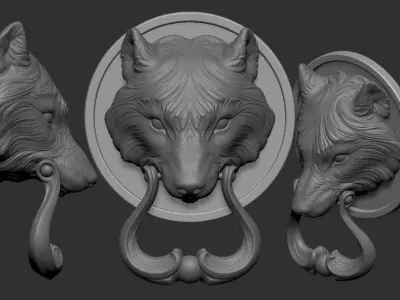 Wolf Head Doorhandle 2021 Part 02 3D print model 3D print model