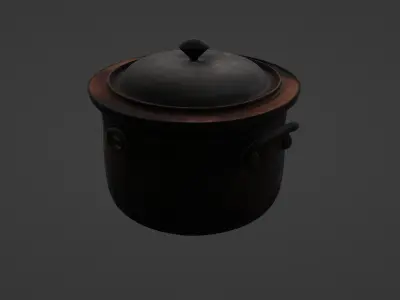 Rustic Iron Cooking Pot with Lid 3D model