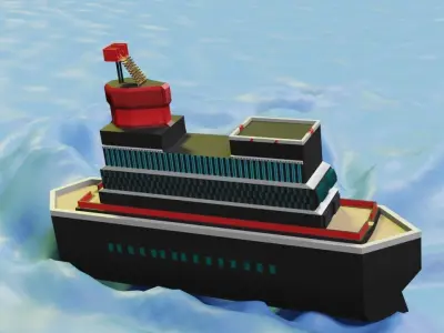 low poly ship floating in ocean Low-poly 3D model
