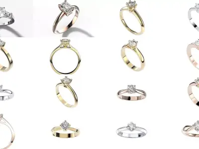 Collection solitaire rings 3D Model Pack
