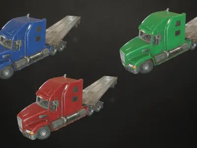 Semi Truck Flatbed Trailer Low-poly 3D model