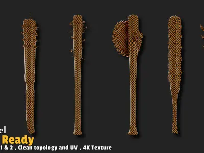 6 Medieval Cudgel Game Ready Low-poly 3D model