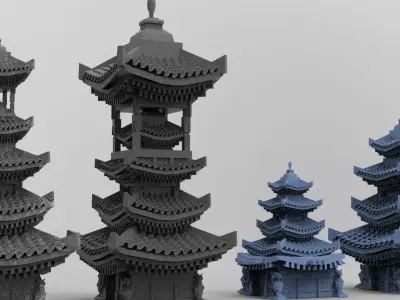 4 Stylized Chinese tower  3D model