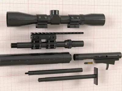 22LR homemade single shot semi-automatic survival carbine Low-poly 3D model