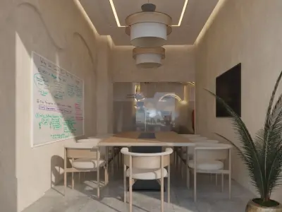  High quality modern coffee shop 3D scene with two meeting rooms 3D model