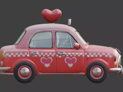 Stylized 3D Valentine Taxi Model Low-poly 3D model