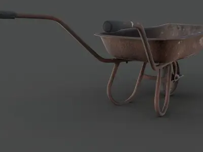 Old hand wheelbarrow Low-poly 3D model
