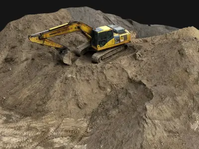 construction-site terrain sand piles machinery scan Low-poly 3D model