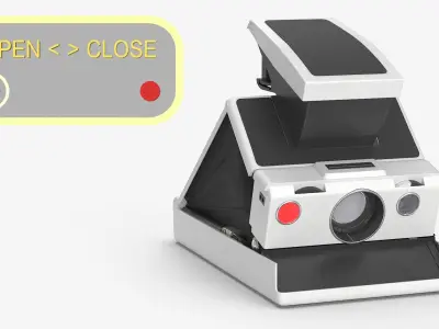 Retro Instant Camera Folding Type White Black Rigged 3D model