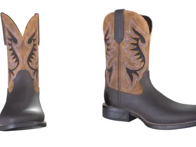 Classic Brown Western Cowboy Boots 3D model