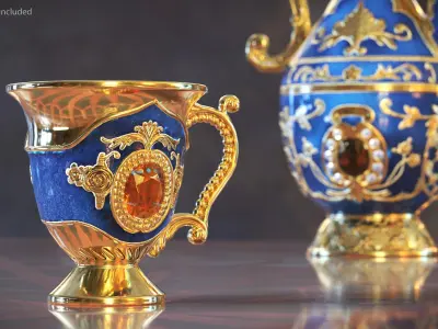Arabic Tea Cup with Ornate Handle and Gem 3D model
