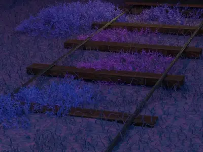 Tram Environment Scene Tracks Foliage Tram Streetlight Fence  3D model