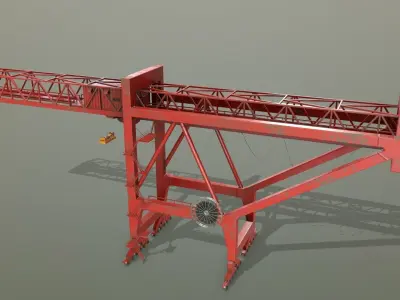 PBR Port Container Crane - Red Low-poly 3D model