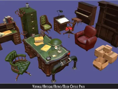 Vintage Office Asset Pack Low-poly 3D model