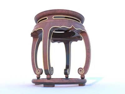Black Lacquered Round Stool with Gilded Decoration 3D model
