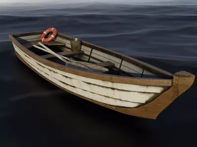 Wooden Boat Low-poly 3D model 9