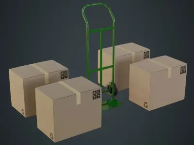 Hand Truck And Boxes 3A Low-poly 3D model