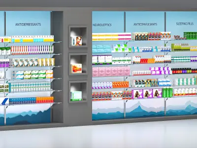 Pharmacy Display Stand with Filling 3D model