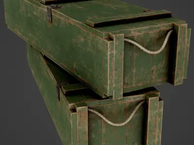 Painted Wooden Ammo Box - PBR Game-Ready Low-poly 3D model