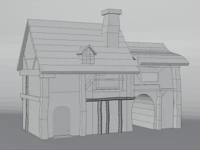 low poly medieval buildings Low-poly 3D model