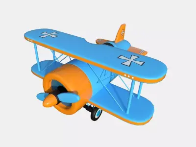 Airplane Cartoon A06 Blue Orange - Classic Aircraft Low-poly 3D model
