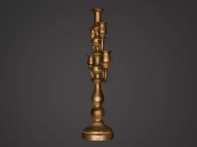 Antique Brass Candelabrum - Vintage 5 Arm Candle Holder PBR Low-poly 3D model