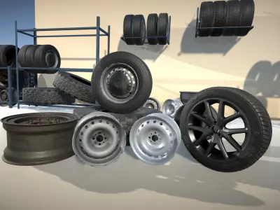 Wheels Mini Pack Low-poly 3D model