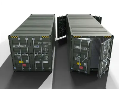 20ft Cargo Container Green Military Low-poly 3D model
