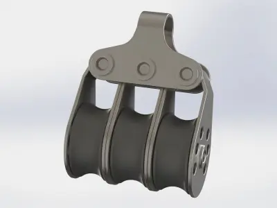 Triple pulley block 6mm rope 3D model