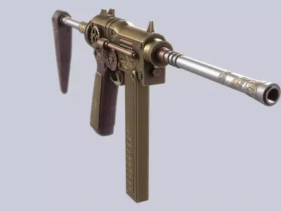 Steampunk gun Low-poly 3D model 2