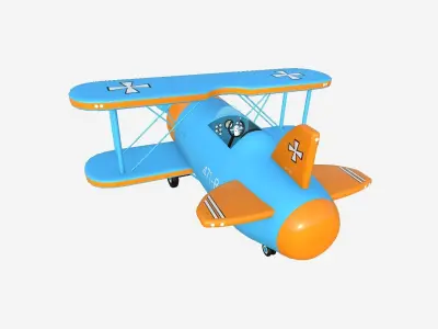 Airplane Cartoon A06 Blue Orange - Classic Aircraft Low-poly 3D model
