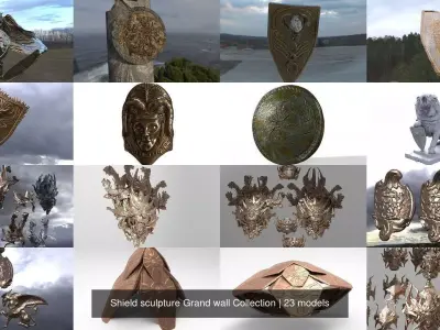 Shield sculpture Grand wall Collection 3D Model Pack