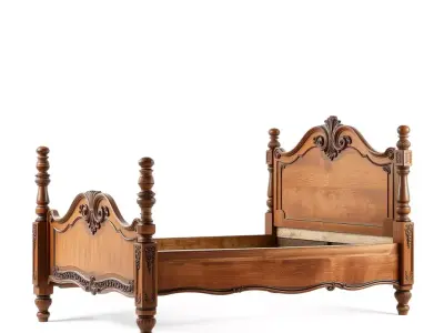 Antique Wooden Bed Frame Model Pack Low-poly 3D model